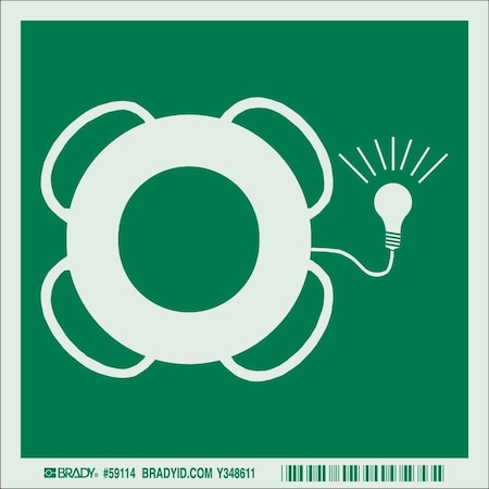 Brady Emergency Sign, 6X6", Light Grn on Green, Height: 6" 59114